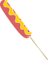 flat color illustration of a cartoon hotdog on a stick png