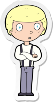 sticker of a cartoon staring boy with folded arms png