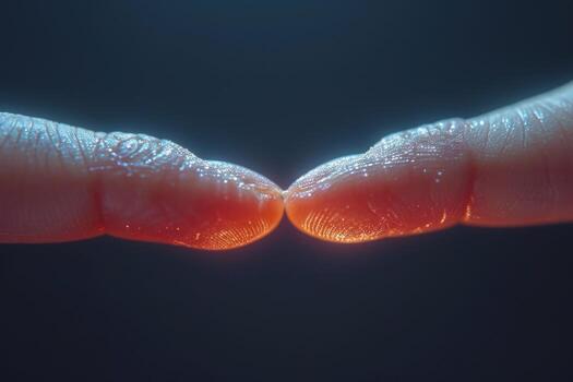 AI generated Two hands with fingers tip to tip. contact or communication between people photo