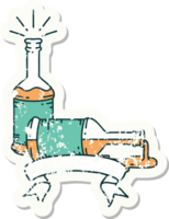 grunge sticker van tatoeëren stijl bier flessen png