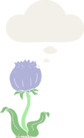 flor silvestre de dibujos animados y burbuja de pensamiento en estilo retro png