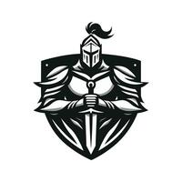 Warrior icon logo. Knight symbol. Shield. Isolated vector illustration.