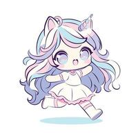 kawaii unicornio niña vector