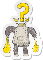 retro distressed sticker of a cartoon confused robot carrying shopping png