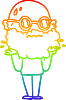 regenbooggradiënt lijntekening cartoon bezorgde man met baard en zonnebril png