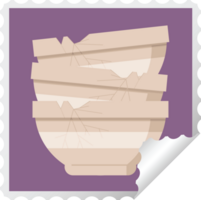 stack of cracked old bowls graphic png illustration square sticker stamp