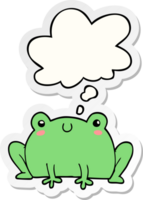 cartoon frog and thought bubble as a printed sticker png