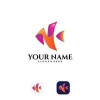 Abstract and modern N letter shape Fish logo design vector