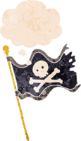 cartoon pirate flag and thought bubble in retro textured style png