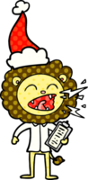 comic book style illustration of a roaring lion doctor wearing santa hat png