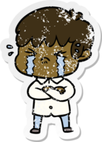 distressed sticker of a crying boy cartoon png