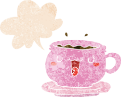 tasse et soucoupe de dessin animé mignon et bulle de dialogue dans un style texturé rétro png