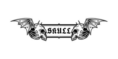 hand drawn skull border with wings vector