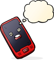 tekenfilm mobiel telefoon met gedachte bubbel png