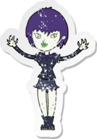 retro distressed sticker of a cartoon vampire girl png