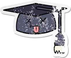 distressed sticker of a cute cartoon graduation hat png