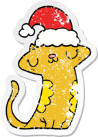 verontruste sticker van een schattige cartoonkat met een kerstmuts png