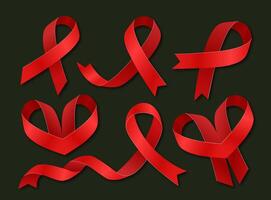 World AIDS Day. Big set of red ribbons. Vector flat illustration.