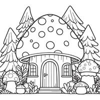 mushroom house coloring page vector illustration for kids