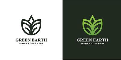 green earth logo design with tree leaf globe vector icon design template Free Vector