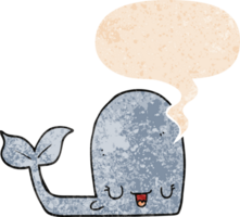 cartoon happy whale and speech bubble in retro textured style png