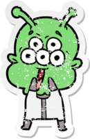 distressed sticker of a happy cartoon alien gasping in surprise png