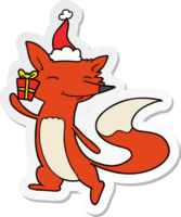 sticker cartoon of a happy fox wearing santa hat png