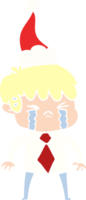 flat color illustration of a boy crying wearing santa hat png