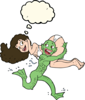 cartoon swamp monster carrying girl in bikini with thought bubble png