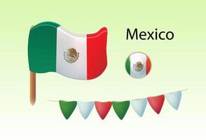 Set festive flags object. Mexico . Bright vector 3d cartoon illustration in minimal realistic style.