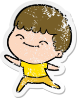 distressed sticker of a cartoon happy boy png