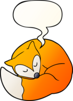 cartoon slapende vos en tekstballon in vloeiende verloopstijl png