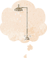 cartoon shower and thought bubble in retro textured style png