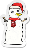 retro distressed sticker of a cartoon snowman png