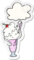 cartoon ice cream soda girl and thought bubble as a distressed worn sticker png