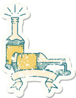 grunge sticker van tatoeëren stijl bier flessen png