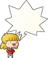 cartoon girl sticking out tongue and speech bubble in smooth gradient style png