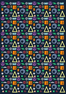 Retro pattern background abstract circle, square, triagle art print fabric textile illustration vector editable