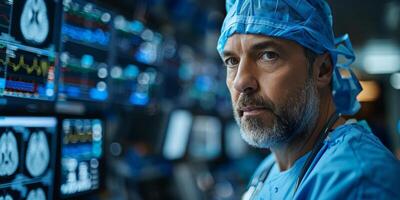 AI Generated Team surgeon at work on operating in hospital. photo