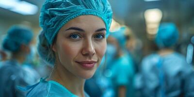 AI Generated Team surgeon at work on operating in hospital. photo