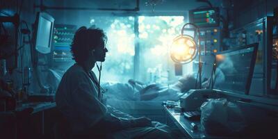 AI Generated Team surgeon at work on operating in hospital. photo