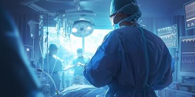 AI Generated Team surgeon at work on operating in hospital. photo