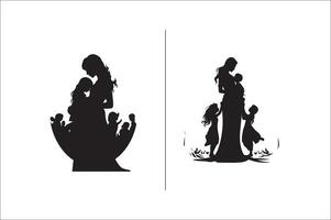 Silhouette mother with a Daughter, mother with a son Vector illustration for Mother's Day.