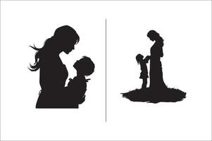 Silhouette mother with a Daughter, mother with a son Vector illustration for Mother's Day.