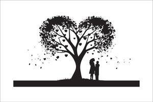 hermosamente amor árbol silueta, amor árbol silueta enamorado silueta y amor vector. vector