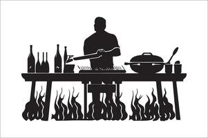 Barbecue grill Silhouette vector icon design and Grill BBQ vector icon set illustration