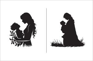 silueta madre con un hija, madre con un hijo vector ilustración para de la madre día.