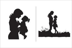 Silhouette mother with a Daughter, mother with a son Vector illustration for Mother's Day.