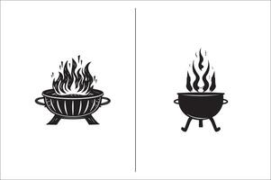 Barbecue grill Silhouette vector icon design and Grill BBQ vector icon set illustration