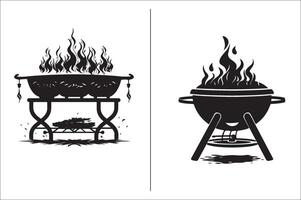 Barbecue grill Silhouette vector icon design and Grill BBQ vector icon set illustration